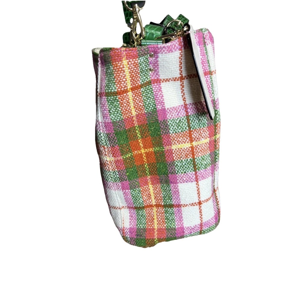 Frances Valentine June Central Park Plaid Wool Leather Embossed Purse Bag Classy - Picture 5 of 16